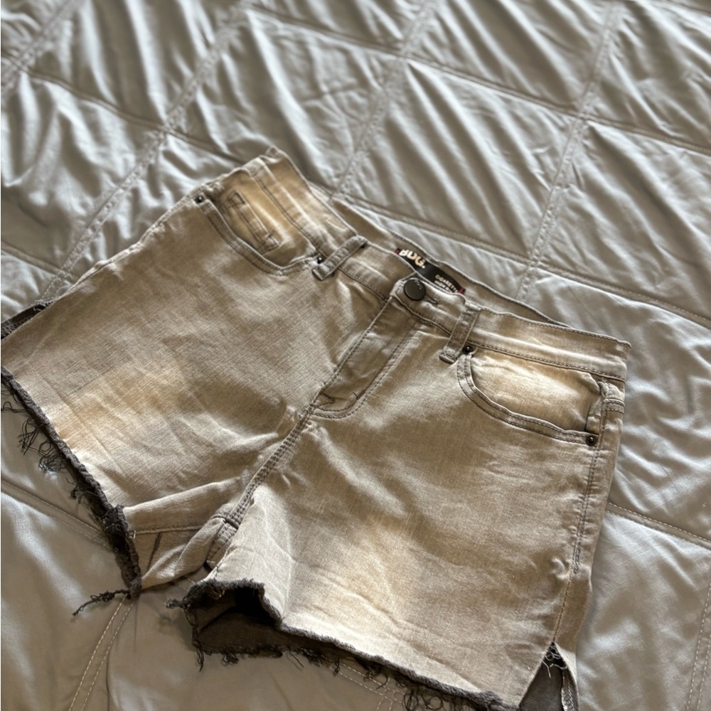 BDG Cigarette High Rise Gray Jean Shorts with Distressed Hem